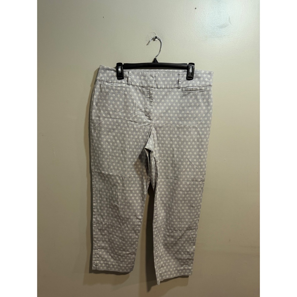 Ann Taylor Factory Curvy Cropped Pants Blue White Floral Print Size 12 Office